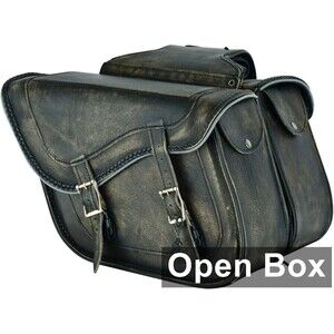 Dream Apparel Naked Cowhide Leather Motorcycle Saddle Bags Throw Over Saddlebags